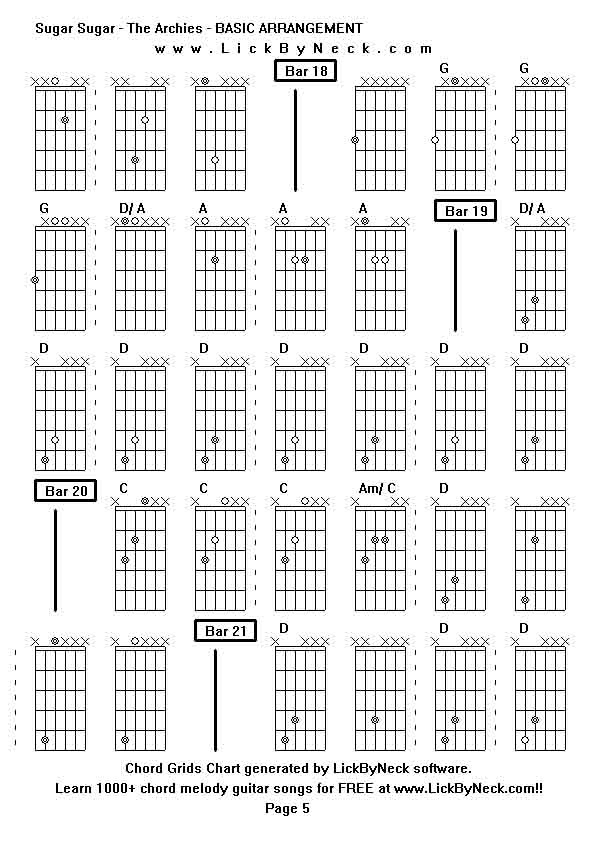 Chord Grids Chart of chord melody fingerstyle guitar song-Sugar Sugar - The Archies - BASIC ARRANGEMENT,generated by LickByNeck software.